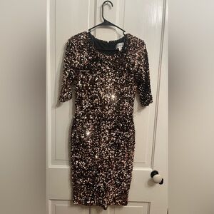 Premier Amour Black and Bronze Sequin Mini Dress